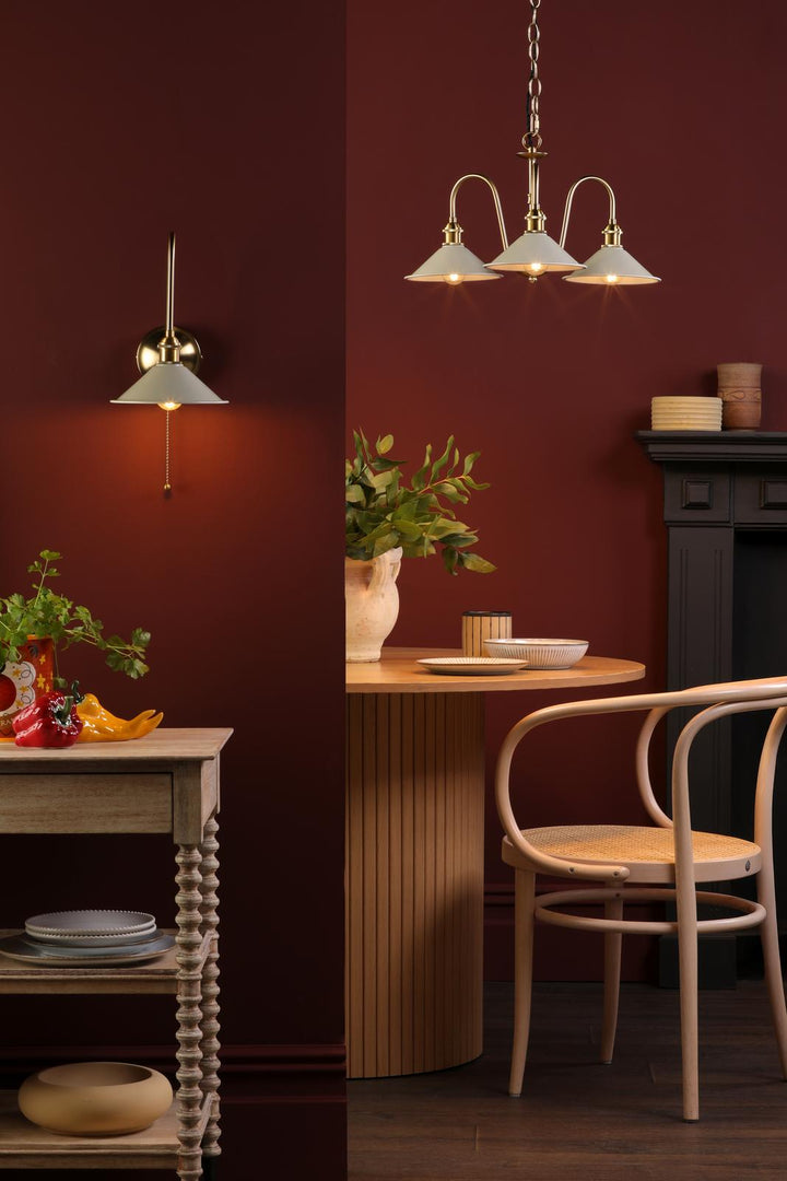 Dar HAD0340-06 Hadano 3 Light Pendant Natural Brass and Matt Cashmere/Taupe Metal Shade 18cm