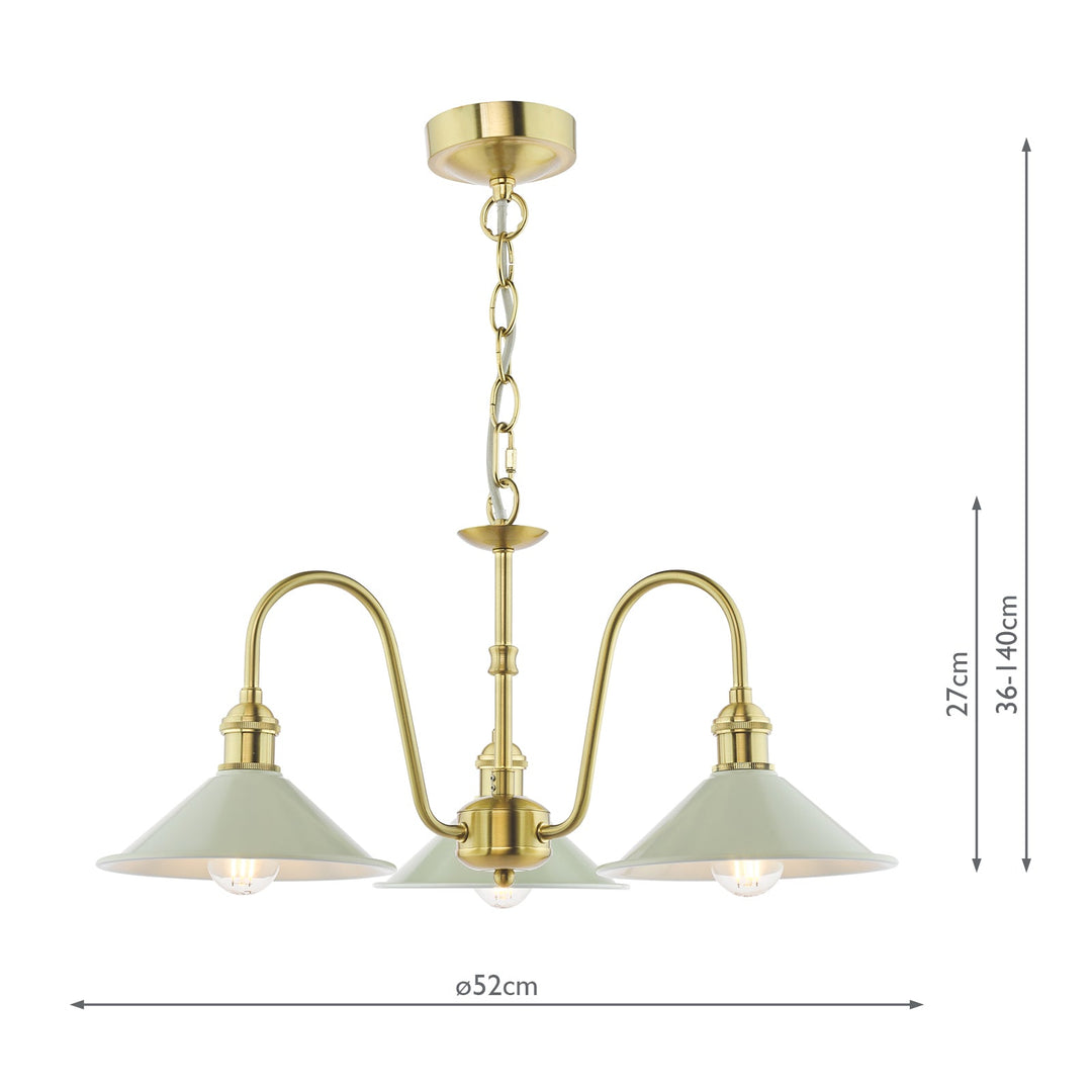 Dar HAD0340-06 Hadano 3 Light Pendant Natural Brass and Matt Cashmere/Taupe Metal Shade 18cm
