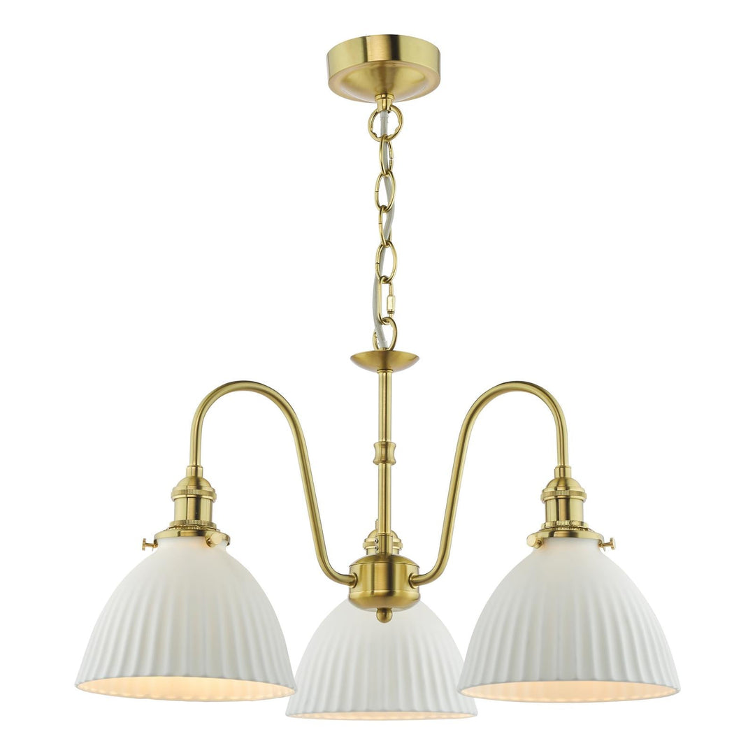 Dar HAD0340-09 Hadano 3 Light Pendant Natural Brass and White Domed Ceramic Shade