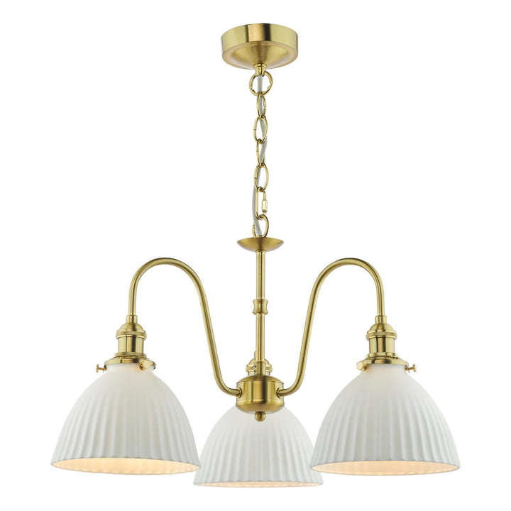 Dar HAD0340-09 Hadano 3 Light Pendant Natural Brass and White Domed Ceramic Shade