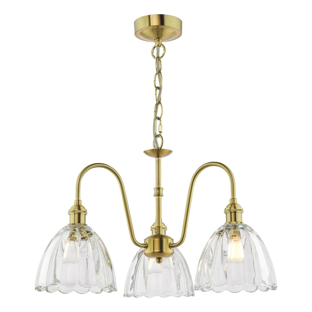 Dar HAD0340-11 Hadano 3 Light Pendant Natural Brass and Scalloped Bell Glass Shade