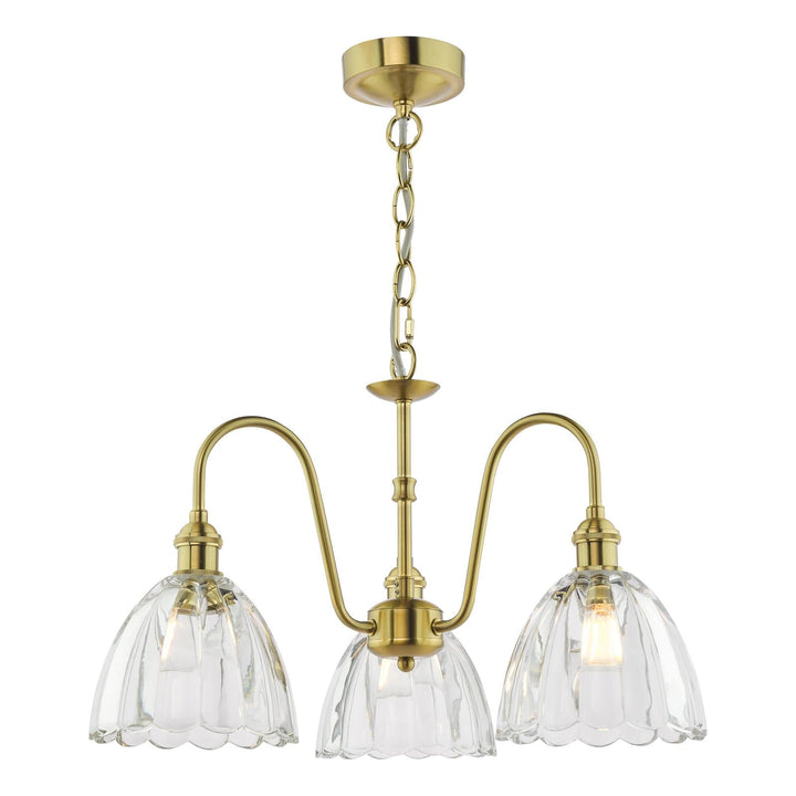 Dar HAD0340-11 Hadano 3 Light Pendant Natural Brass and Scalloped Bell Glass Shade