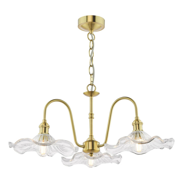 Dar HAD0340-12 Hadano 3 Light Pendant Natural Brass and Wavy Glass Shade