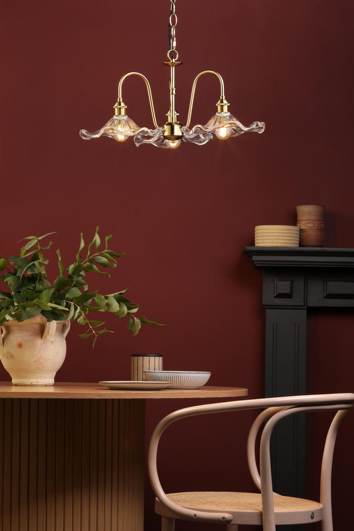 Dar SPB0340 3 Light E14 Armed Suspension Natural Brass