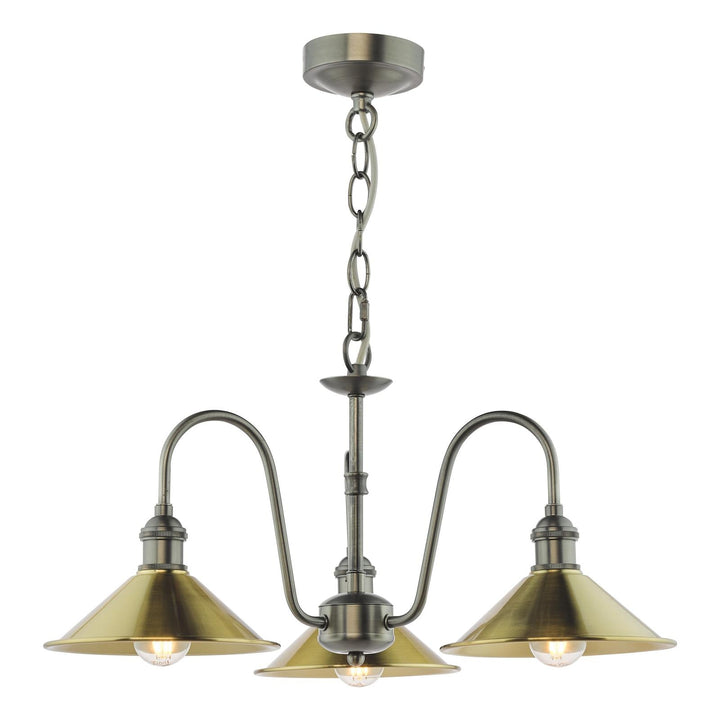 Dar HAD0361-01 Hadano 3 Light Pendant Antique Chrome and Aged Brass Metal Shade 18cm
