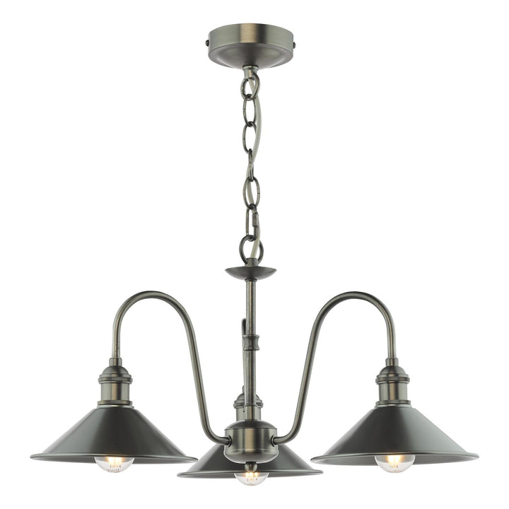 Dar HAD0361-02 Hadano 3 Light Pendant Antique Chrome and Pewter Metal Shade 18cm