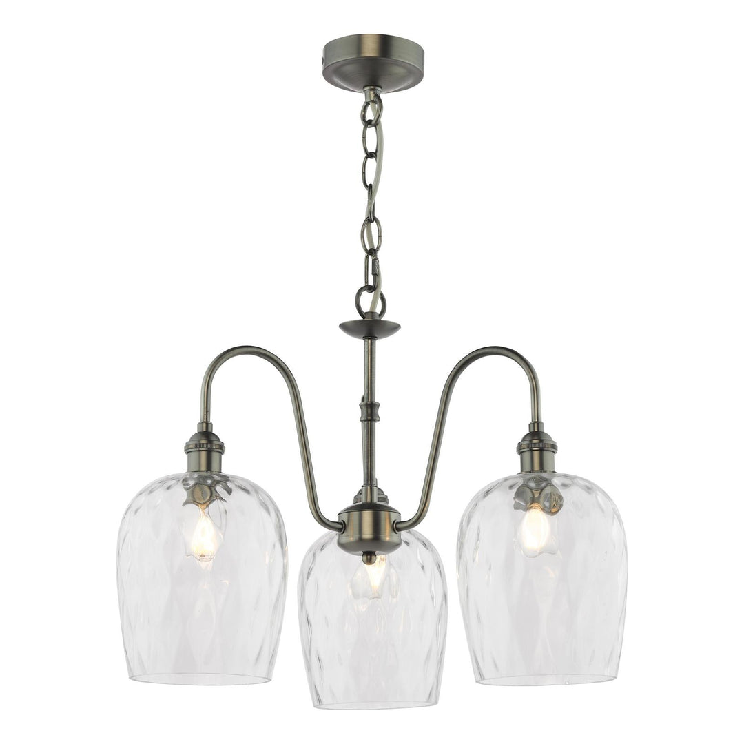 Dar HAD0361-03 Hadano 3 Light Pendant Antique Chrome and Clear Dimpled Glass Shade