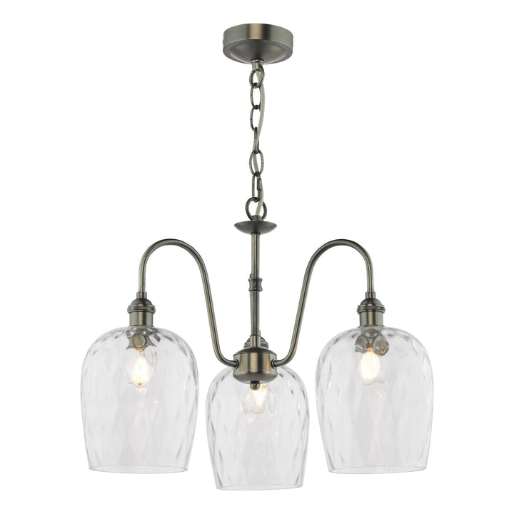 Dar HAD0361-03 Hadano 3 Light Pendant Antique Chrome and Clear Dimpled Glass Shade
