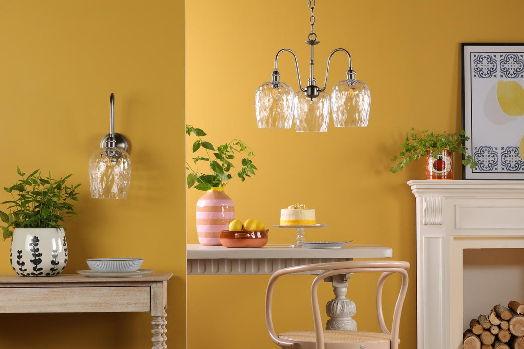 Dar HAD0361-03 Hadano 3 Light Pendant Antique Chrome and Clear Dimpled Glass Shade