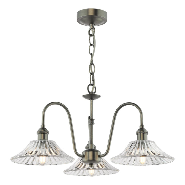 Dar HAD0361-04 Hadano 3 Light Pendant Antique Chrome and Clear Flared Glass Shade