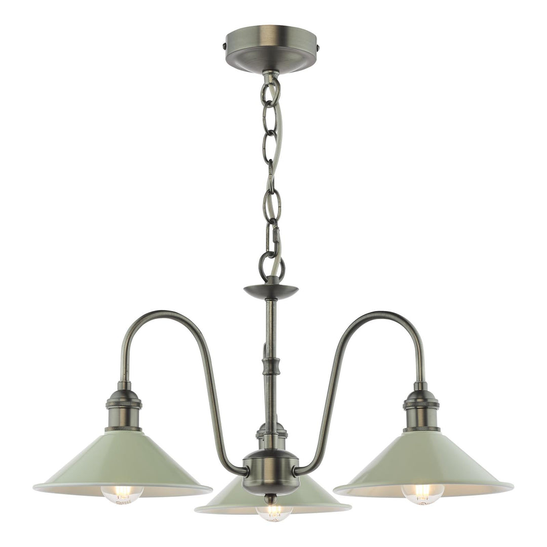 Dar HAD0361-06 Hadano 3 Light Pendant Antique Chrome and Matt Cashmere/Taupe Metal Shade 18cm