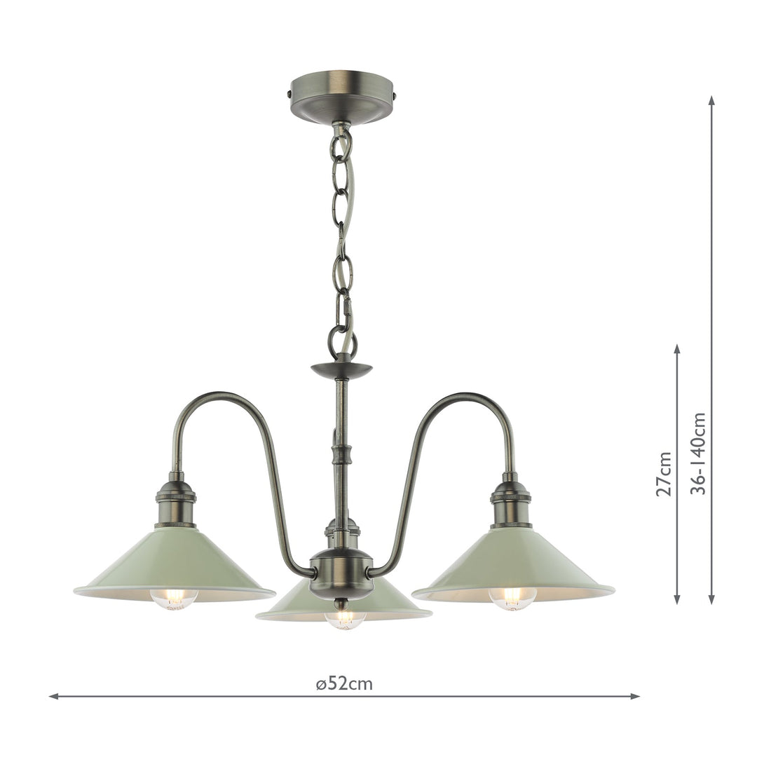 Dar HAD0361-06 Hadano 3 Light Pendant Antique Chrome and Matt Cashmere/Taupe Metal Shade 18cm