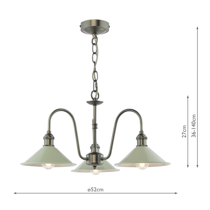Dar HAD0361-06 Hadano 3 Light Pendant Antique Chrome and Matt Cashmere/Taupe Metal Shade 18cm
