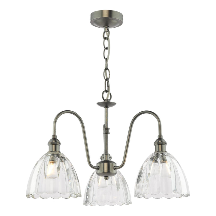 Dar HAD0361-11 Hadano 3 Light Pendant Antique Chrome and Scalloped Bell Glass Shade