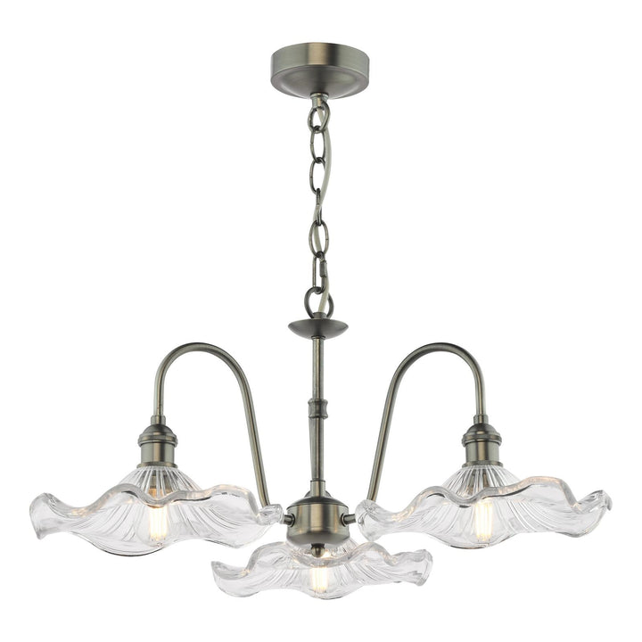 Dar HAD0361-12 Hadano 3 Light Pendant Antique Chrome and Wavy Glass Shade