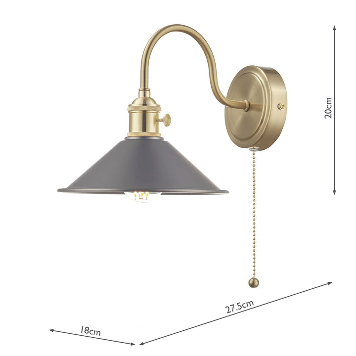 Dar HAD0740-02 Hadano Wall Light Natural Brass and Pewter Metal Shade 18cm