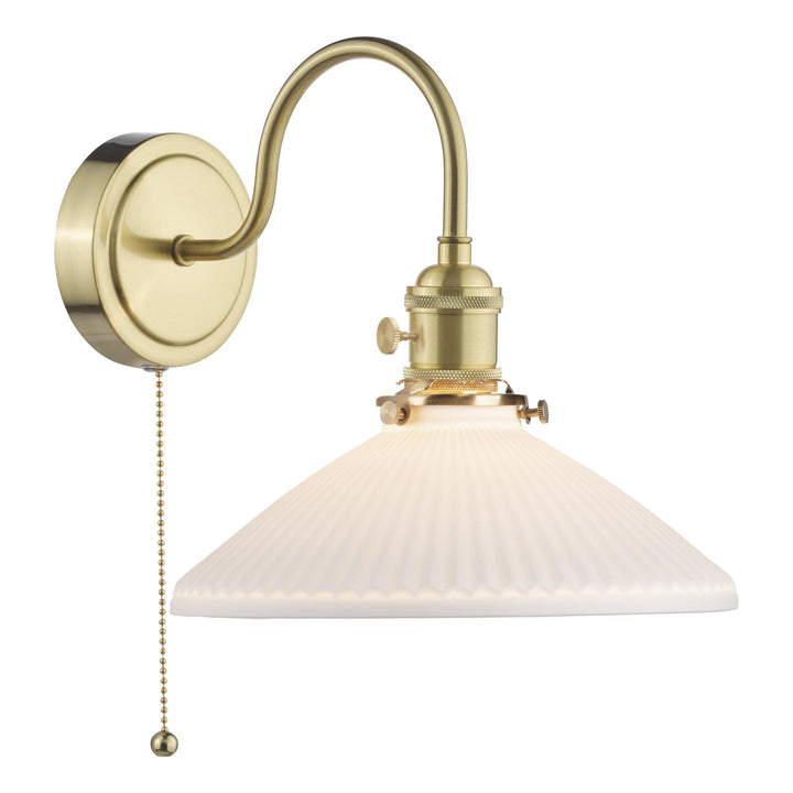 Dar HAD0740-10 Hadano Wall Light Natural Brass and White Shallow Ceramic Shade