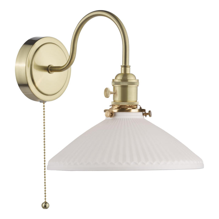 Dar HAD0740-10 Hadano Wall Light Natural Brass and White Shallow Ceramic Shade