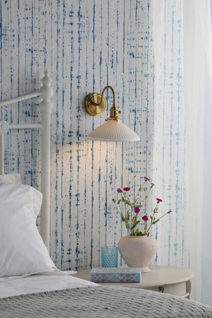 Dar HAD0740-10 Hadano Wall Light Natural Brass and White Shallow Ceramic Shade