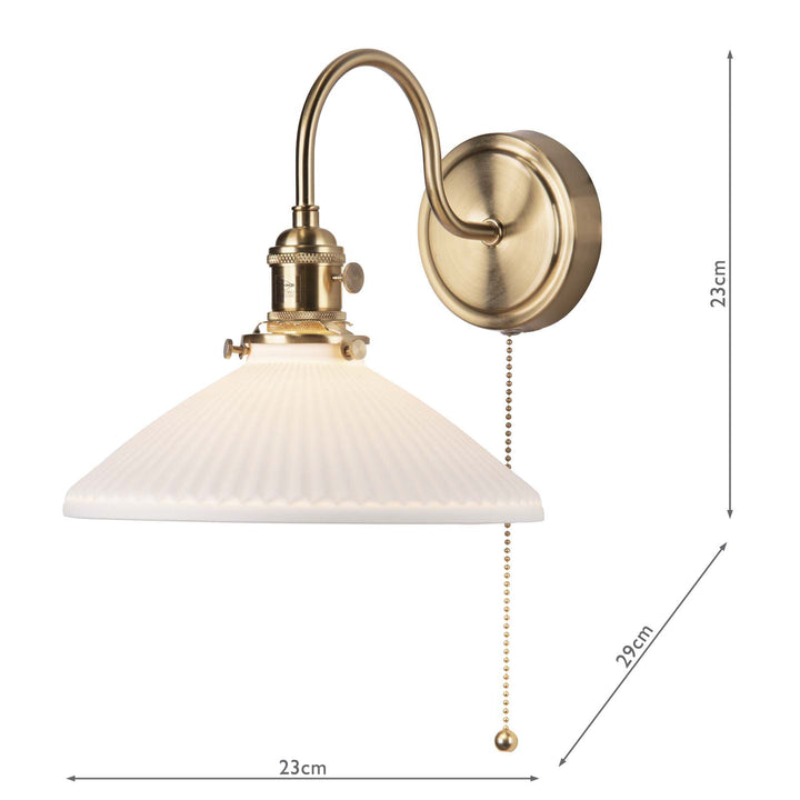 Dar HAD0740-10 Hadano Wall Light Natural Brass and White Shallow Ceramic Shade