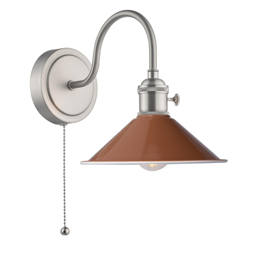 Dar HAD0761-08 Hadano Wall Light Antique Chrome and Gloss Red/Umber Metal Shade 18cm
