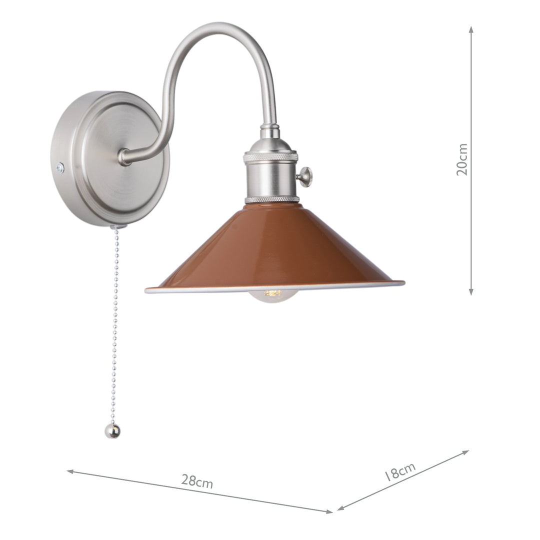 Dar HAD0761-08 Hadano Wall Light Antique Chrome and Gloss Red/Umber Metal Shade 18cm