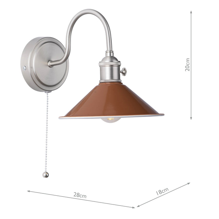 Dar HAD0761-08 Hadano Wall Light Antique Chrome and Gloss Red/Umber Metal Shade 18cm