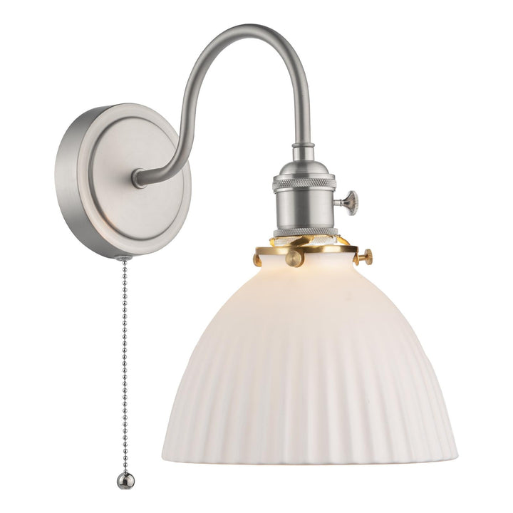 Dar HAD0761-09 Hadano Wall Light Antique Chrome and White Domed Ceramic Shade