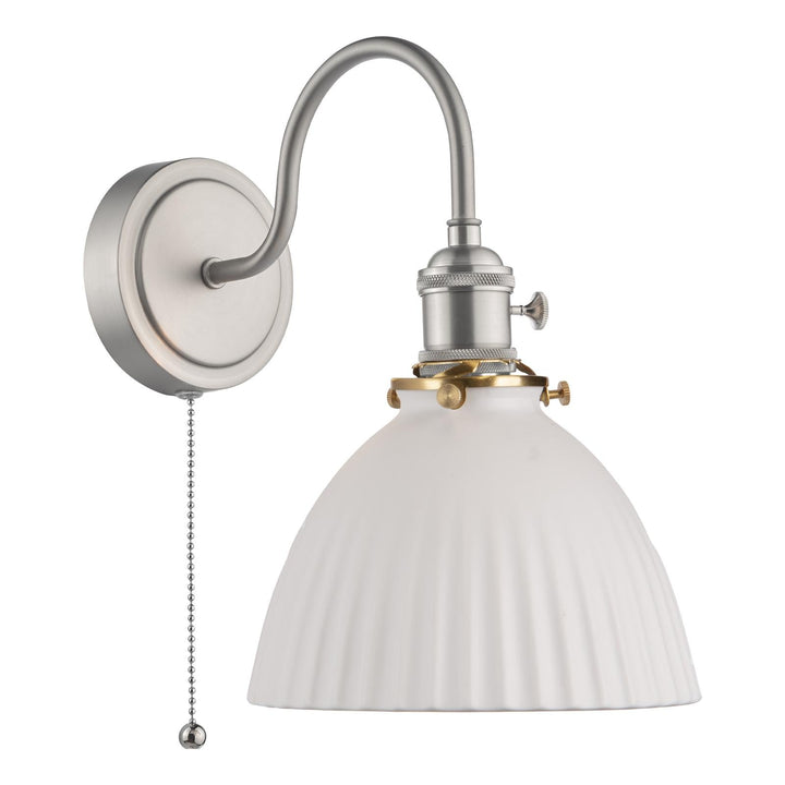 Dar HAD0761-09 Hadano Wall Light Antique Chrome and White Domed Ceramic Shade