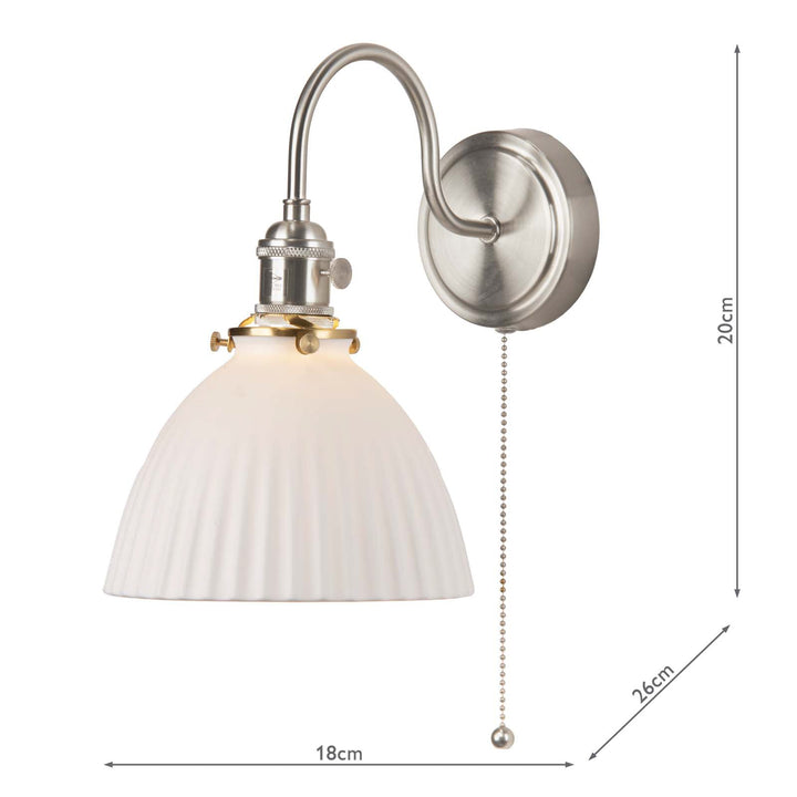 Dar HAD0761-09 Hadano Wall Light Antique Chrome and White Domed Ceramic Shade