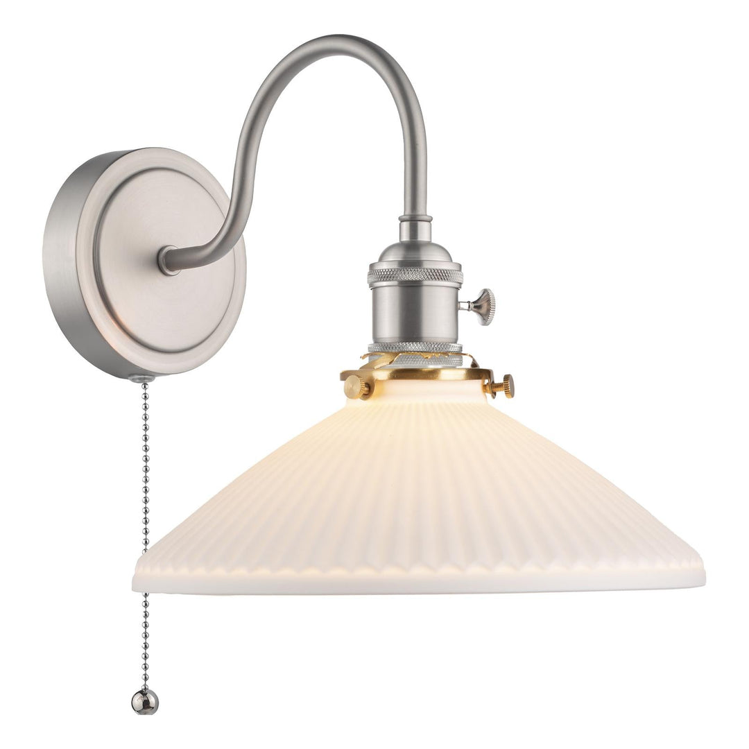 Dar HAD0761-10 Hadano Wall Light Antique Chrome and White Shallow Ceramic Shade