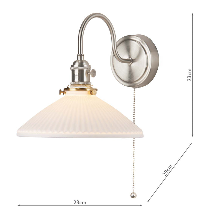 Dar HAD0761-10 Hadano Wall Light Antique Chrome and White Shallow Ceramic Shade
