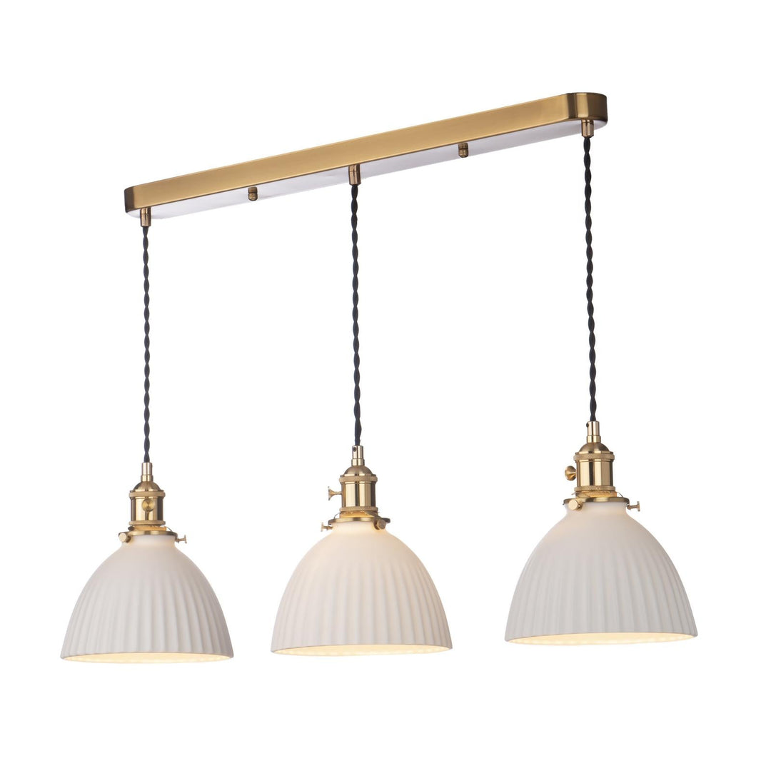 Dar HAD3640-09 Hadano 3 Light Bar Pendant Natural Brass and White Domed Ceramic Shade