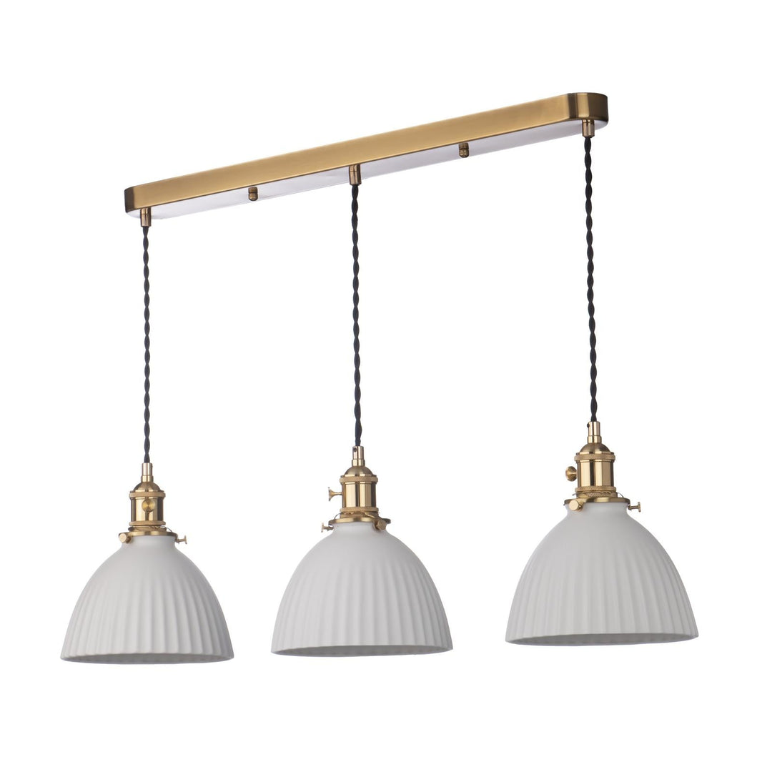 Dar HAD3640-09 Hadano 3 Light Bar Pendant Natural Brass and White Domed Ceramic Shade