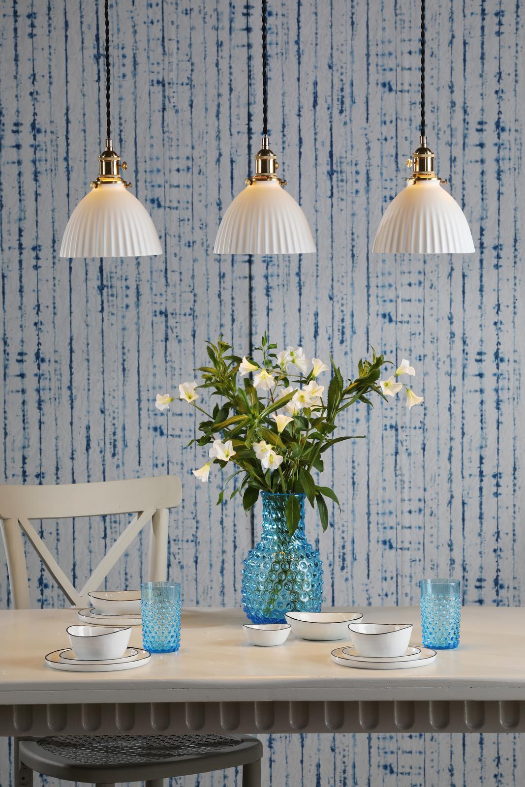 Dar HAD3640-09 Hadano 3 Light Bar Pendant Natural Brass and White Domed Ceramic Shade