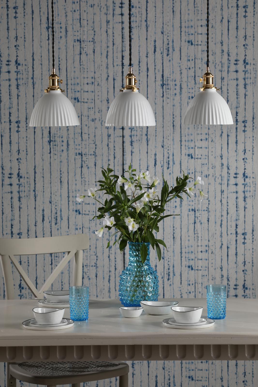 Dar HAD3640-09 Hadano 3 Light Bar Pendant Natural Brass and White Domed Ceramic Shade