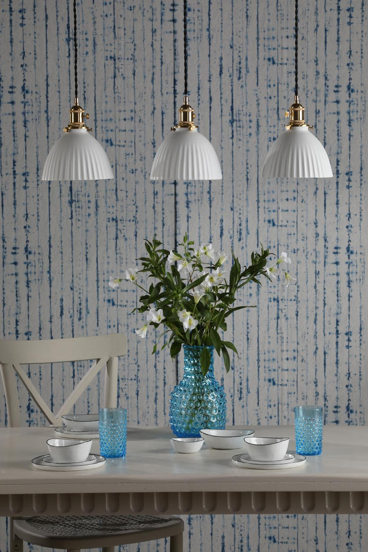 Dar HAD3640-09 Hadano 3 Light Bar Pendant Natural Brass and White Domed Ceramic Shade