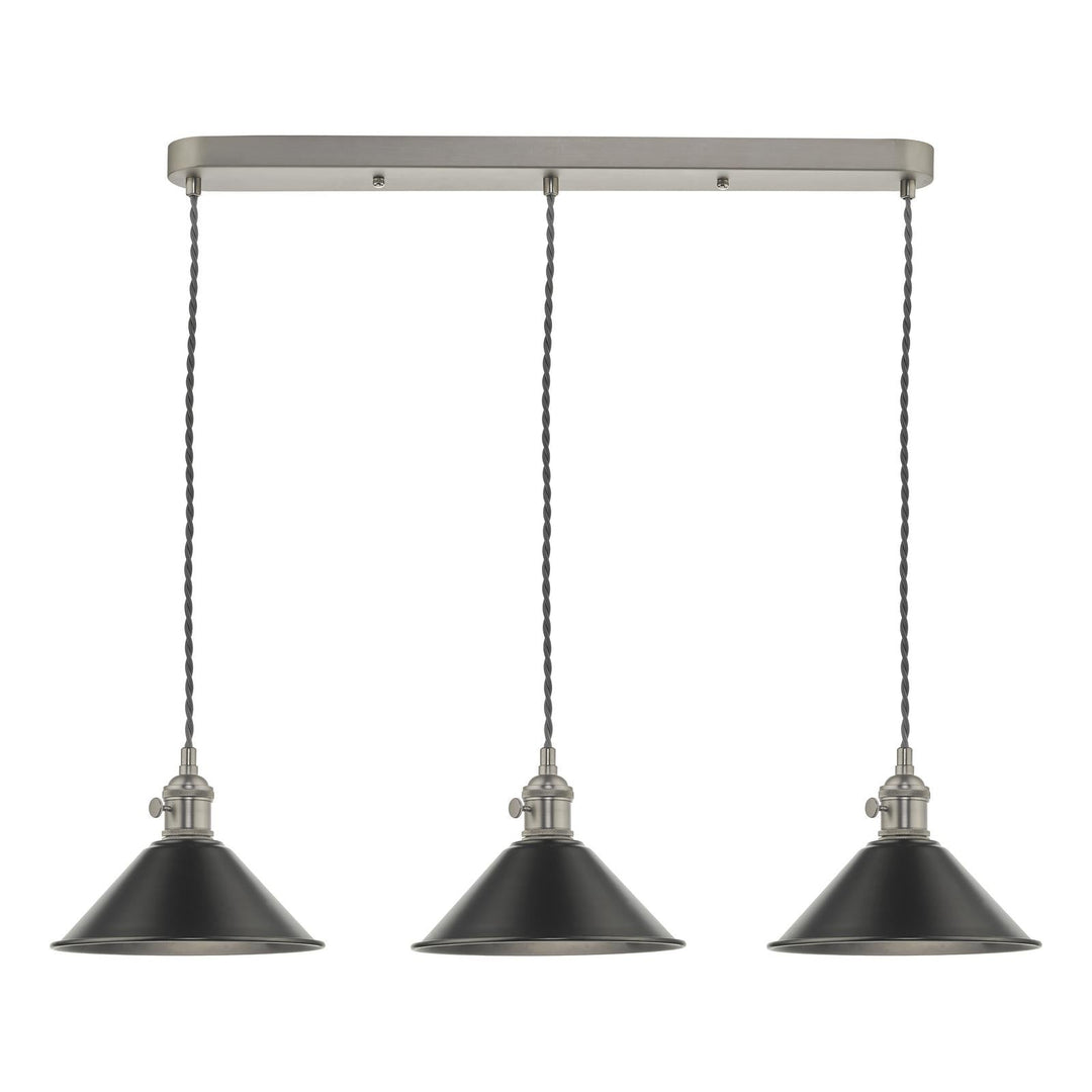 Dar HAD3661-02 Hadano 3 Light Bar Pendant Antique Chrome and Pewter Metal Shade 18cm