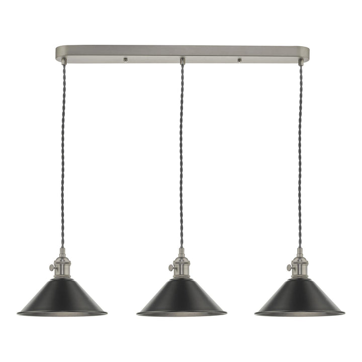 Dar HAD3661-02 Hadano 3 Light Bar Pendant Antique Chrome and Pewter Metal Shade 18cm