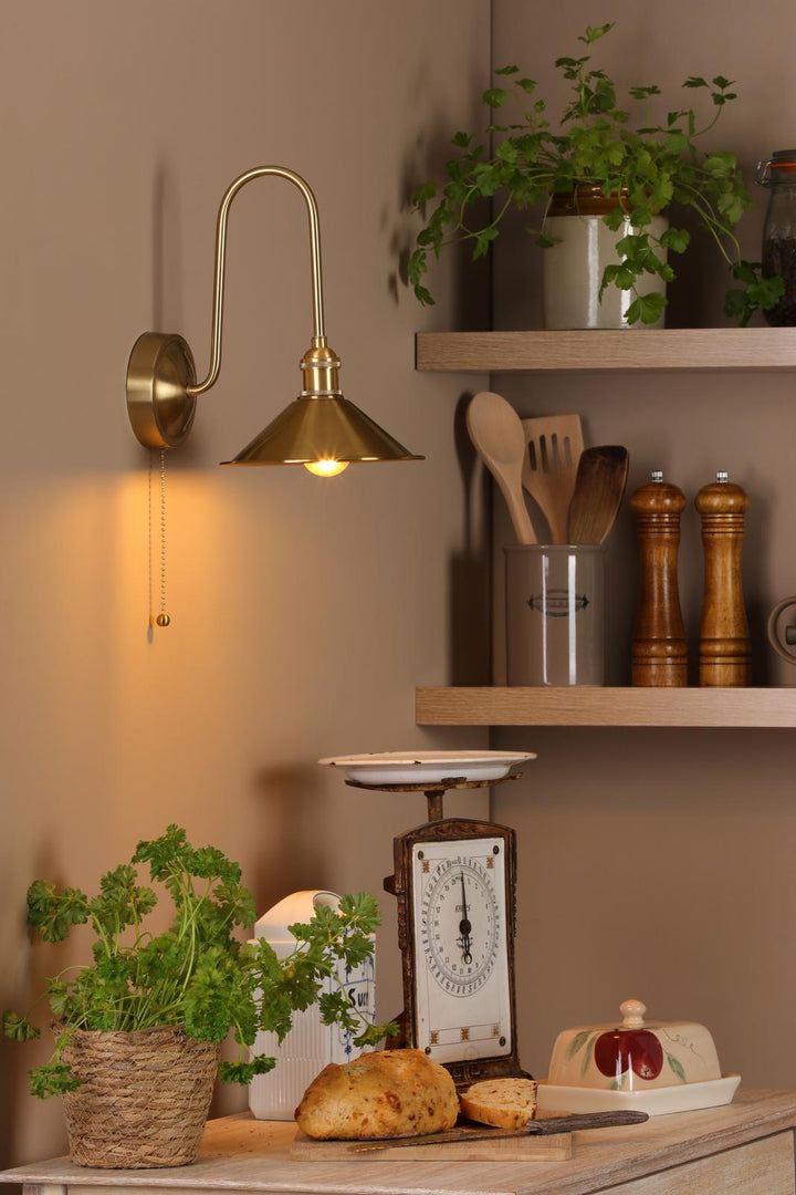 Dar HAD7140-01 Hadano Tall Wall Light Natural Brass and Aged Brass Metal Shade 18cm