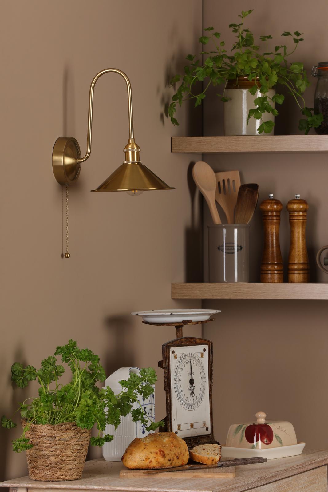 Dar HAD7140-01 Hadano Tall Wall Light Natural Brass and Aged Brass Metal Shade 18cm