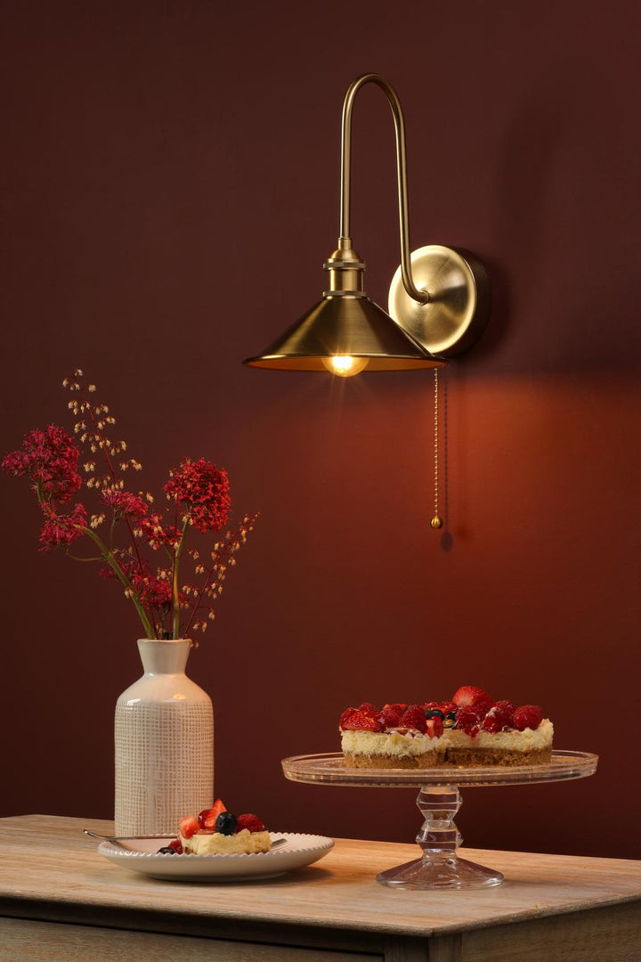Dar HAD7140-01 Hadano Tall Wall Light Natural Brass and Aged Brass Metal Shade 18cm