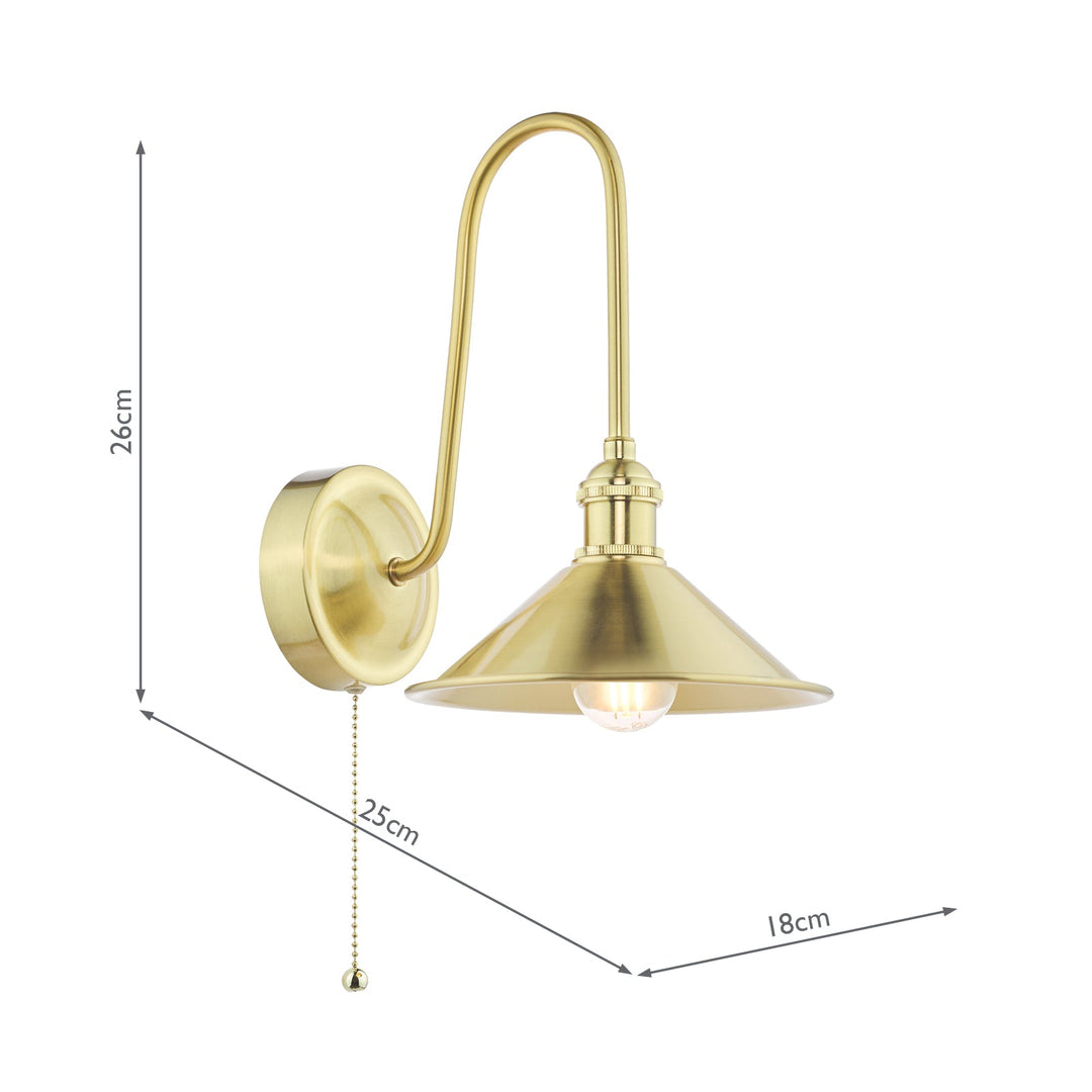Dar HAD7140-01 Hadano Tall Wall Light Natural Brass and Aged Brass Metal Shade 18cm