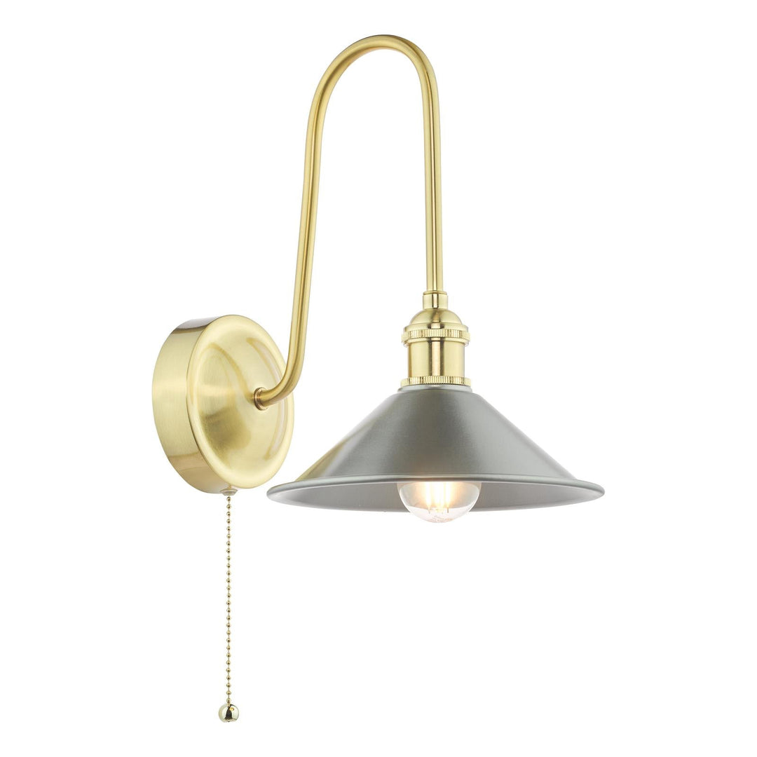 Dar HAD7140-02 Hadano Tall Wall Light Natural Brass and Pewter Metal Shade 18cm