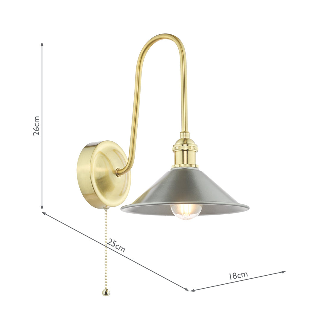 Dar HAD7140-02 Hadano Tall Wall Light Natural Brass and Pewter Metal Shade 18cm