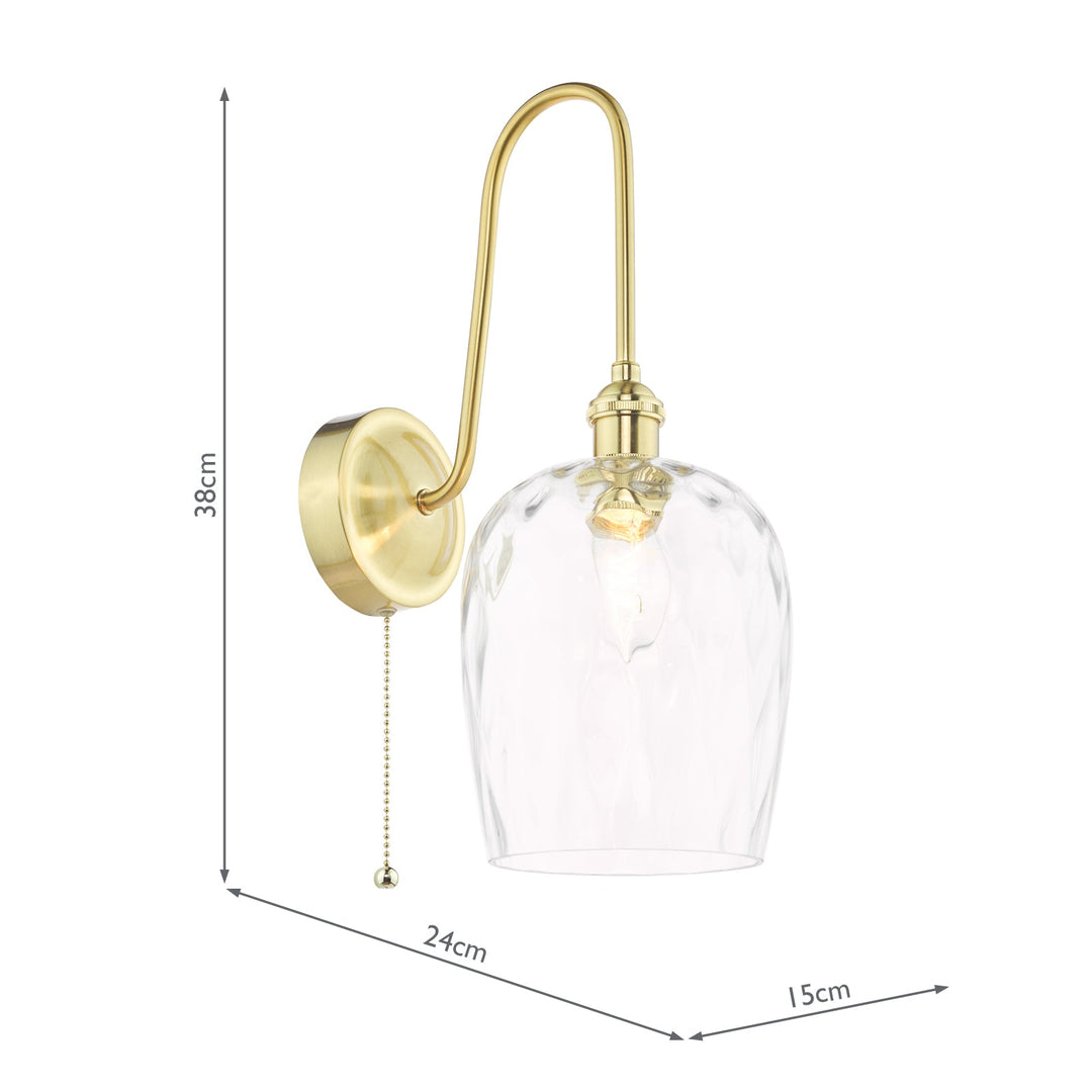 Dar HAD7140-03 Hadano Tall Wall Light Natural Brass and Clear Dimpled Glass Shade