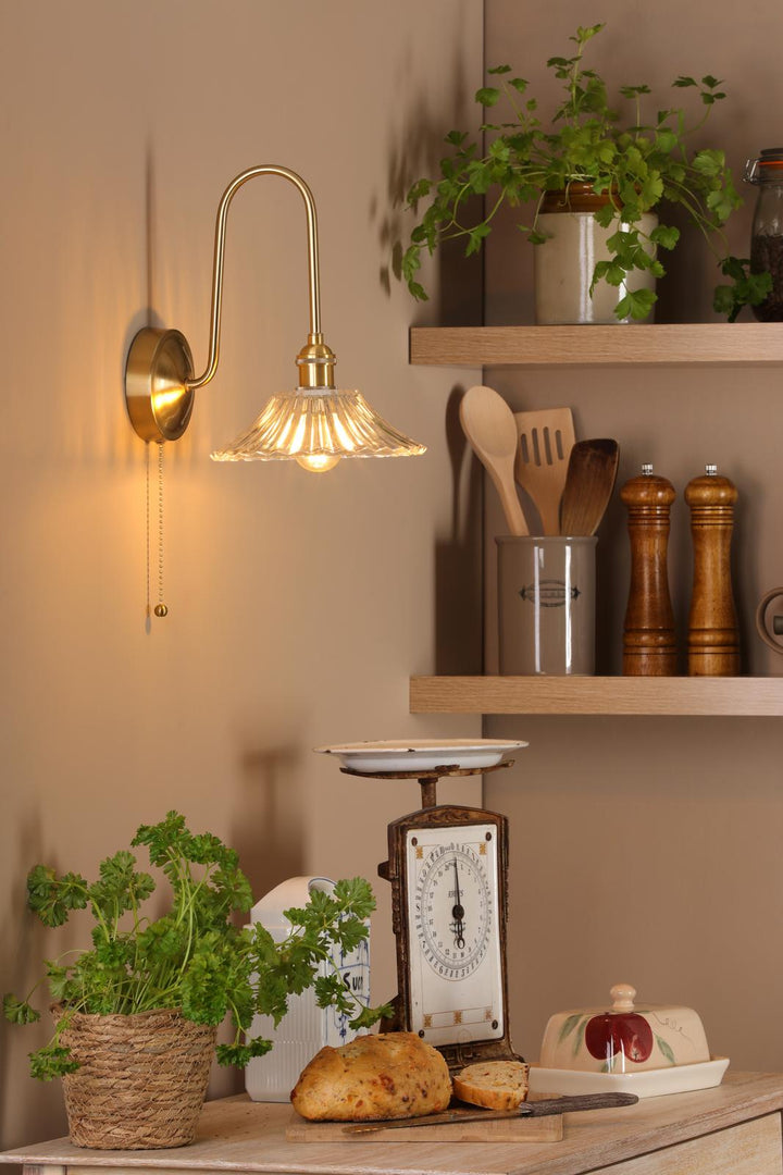 Dar HAD7140-04 Hadano Tall Wall Light Natural Brass and Clear Flared Glass Shade