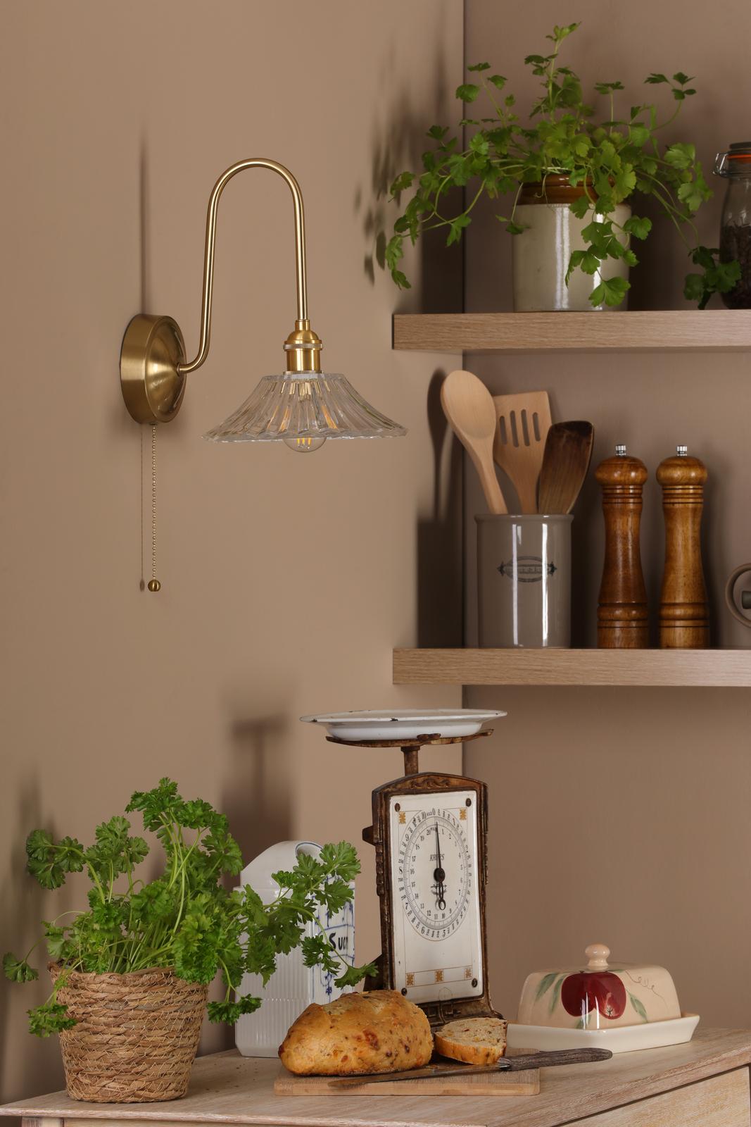 Dar HAD7140-04 Hadano Tall Wall Light Natural Brass and Clear Flared Glass Shade