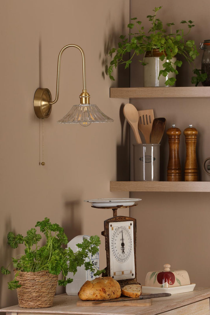 Dar HAD7140-04 Hadano Tall Wall Light Natural Brass and Clear Flared Glass Shade