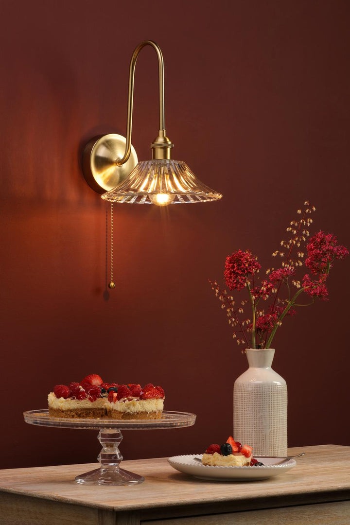 Dar HAD7140-04 Hadano Tall Wall Light Natural Brass and Clear Flared Glass Shade
